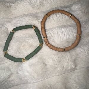 Elegant Green and Tan Beaded Bracelets (set of 2)